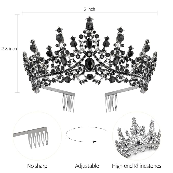 Velscrun Black Crystal Birthday Tiara Crowns for Women Girls Princess Crown with Combs Birthday Girl Headband Sash Happy Birth Party Decorations Birth Gift Cake Topper Hair Accessories