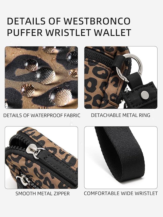 WESTBRONCO Wristlet Wallets for Women Nylon Quilted RFID Wallet with 3 Zipper Purse for Travel