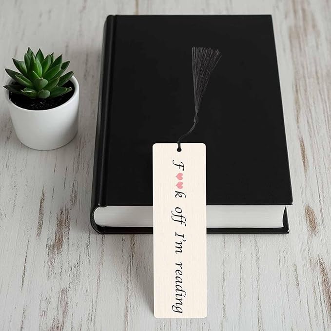 Funny Word Bookmarks Set 5 with Tassels Love Heart Wooden Bookmarks for Reading Women Men Students Teachers School Supplies