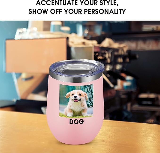 Personalized Wine Tumbler Glasses Print in USA Stainless Steel Travel Customized Coffee Cup with Lid & Straw Double Wall Insulated Mug with Colorful Text Logo Photo