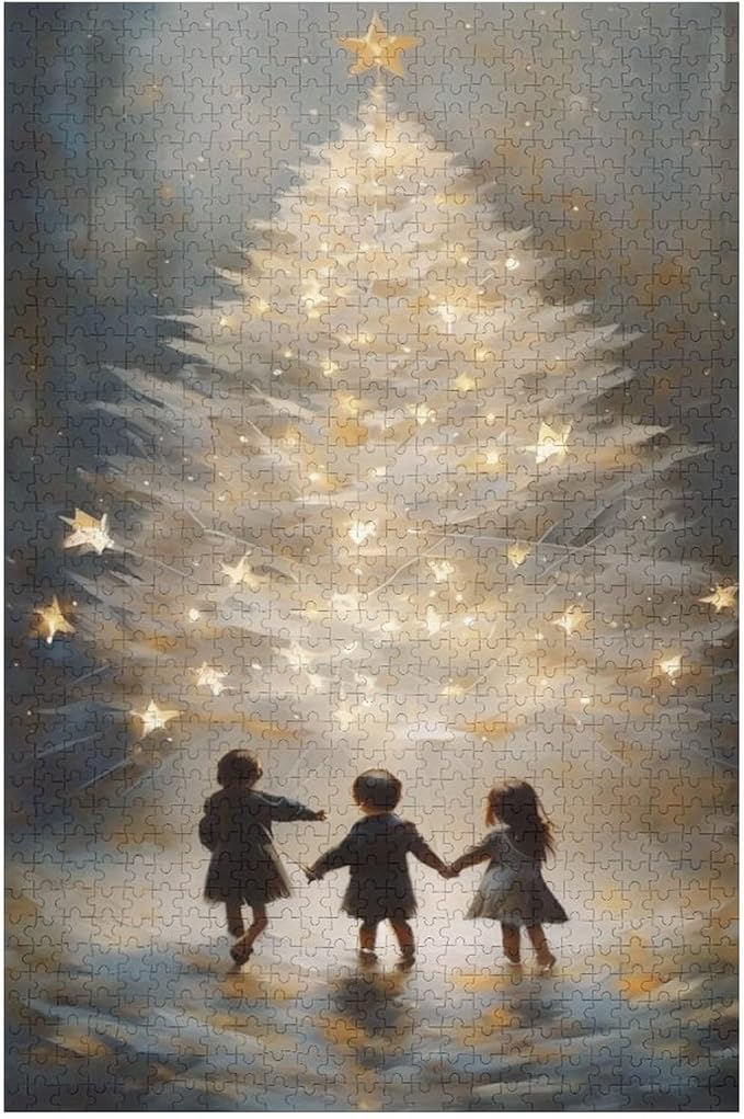 Adult Wooden Puzzle 1000 Pieces - Glowing Christmas Trees and Wishing Girls Theme Jigsaw Puzzles， Exquisite Art Design，for Puzzles Challengers and Enthusiasts，Puzzle Games for Children and Adults