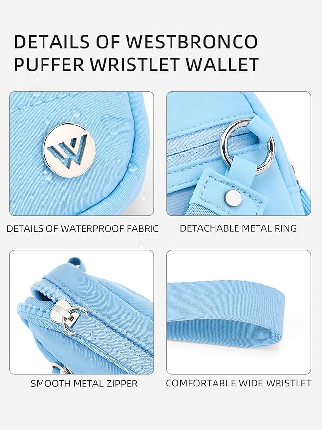 WESTBRONCO Wristlet Wallets for Women Nylon Quilted RFID Wallet with 3 Zipper Purse for Travel