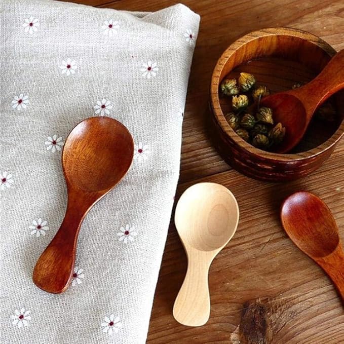 Wooden Spoons Set, Mini Seasoning, Sugar, Salt, Honey, Jam, Coffee, Ice Cream, Mustard, Tea Spoons, Cooking Utensils
