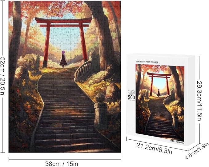 Adult Wooden Puzzle 500 Pieces - Golden Forest Pathway at Dusk Theme Jigsaw Puzzles， Exquisite Art Design，for Puzzles Challengers and Enthusiasts，Puzzle Games for Children and Adults