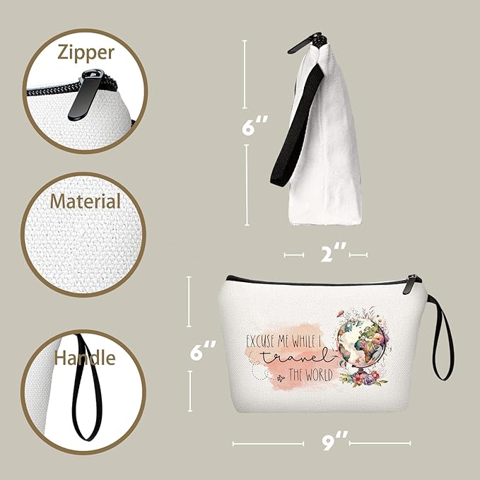 Travel Gifts for Women International Travelers Friend Daughter Coworker World Travel Accessories Cosmetic Makeup Bag Christmas