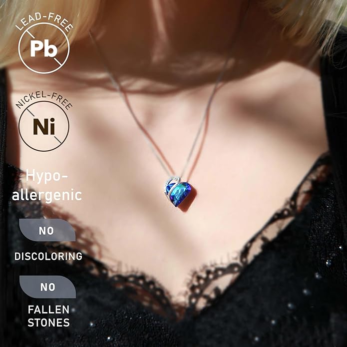 Leafael Valentine's Day Gift Necklaces for Women, Infinity Love Birthstone Heart Crystal Pendant, Birthday Anniversary Jewelry for Wife, Mom, and Her, Silver Plated, 18" + 2" Adjustable Chain