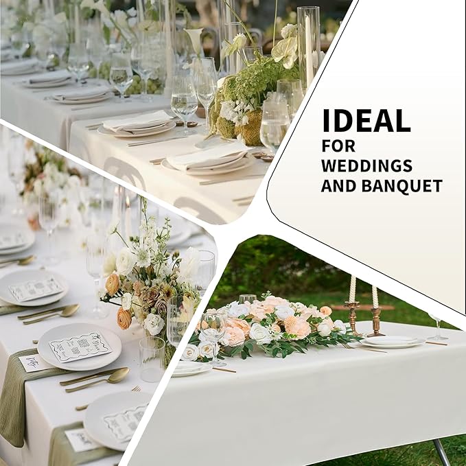 Ivory 6 Pack Polyester Table Cloth 60 x 84 Inch, Rectangle Tablecloths for 6 Foot Tables Washable Table Cloth for Party Wedding
