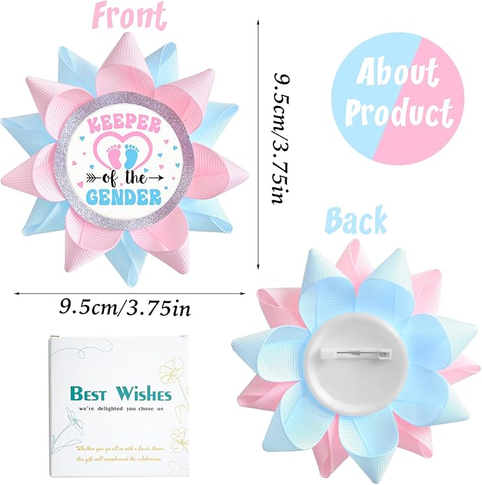 Keeper of The Gender Button Pins for Gender Reveal Party Decorations, Boy or Girl Gender Reveal Party, Baby Shower Decorations Supplies