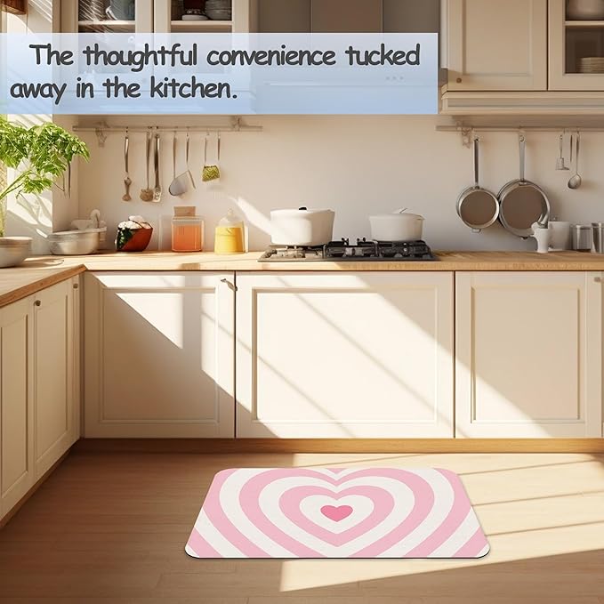 Pink Love Heart Bathroom Rug 29.5"x17", Super Absorbent Fast Drying Bath Mat with Non-Slip Rubber Backing, Thin Low-Profile Easy-Clean Bathroom Floor Mat for Shower or Tub