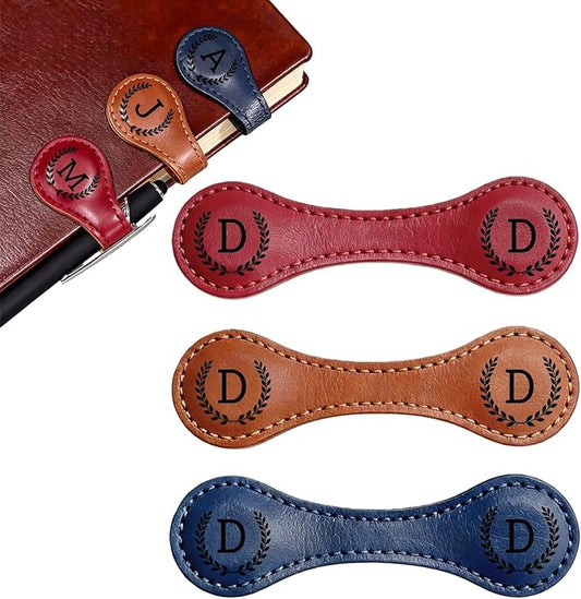 3PCS Personalized Magnetic Leather Bookmark, 26 Letters Custom Bookmarks, Customized Engraved Name Initial Book Mark for Book Lovers Readers Teachers Women Men, D