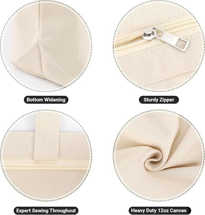 Segarty Canvas Bag with Zipper, 6 Pack 18x15in Blank Canvas Tote Bags for Women, Reusable Tote Bags Aesthetic with Natural Cotton Cloth, Shoulder Strap, Bulk for DIY Grocery Beach Travel Gift