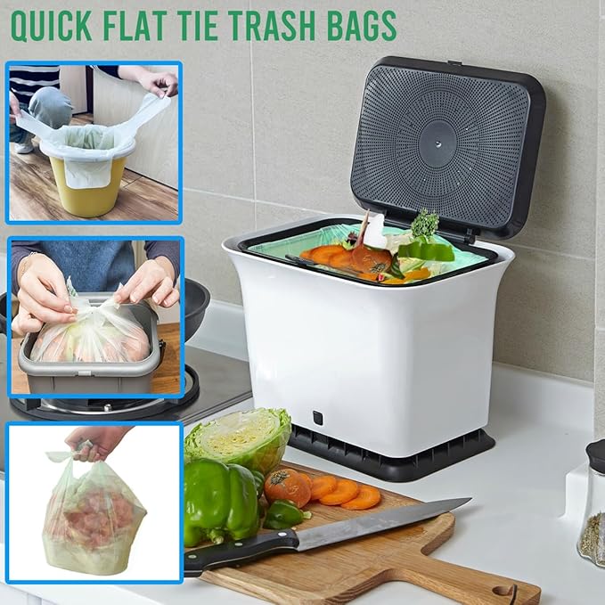 BEIDOU-PAC 3 Gallon Flap Tie Compostable Trash Bags, 300 Count Small Compost Bags, Biodegradable Kitchen Garbage Bags, Food Scrap Waste Bags for Countertop Bin, ASTM D6400, US BPI Certified