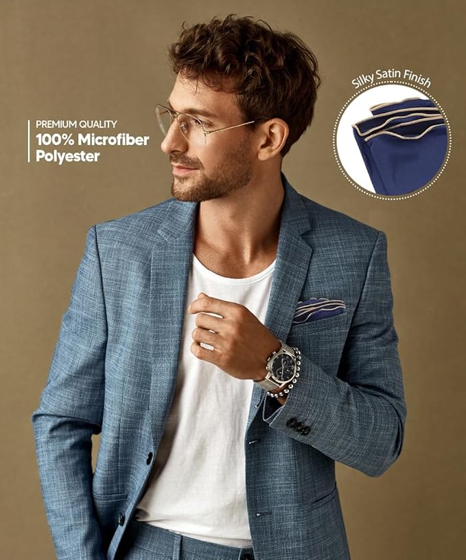 Premium Pre-Folded Four-Point Suit Pocket Square for Men with Sewn Pocket Fold