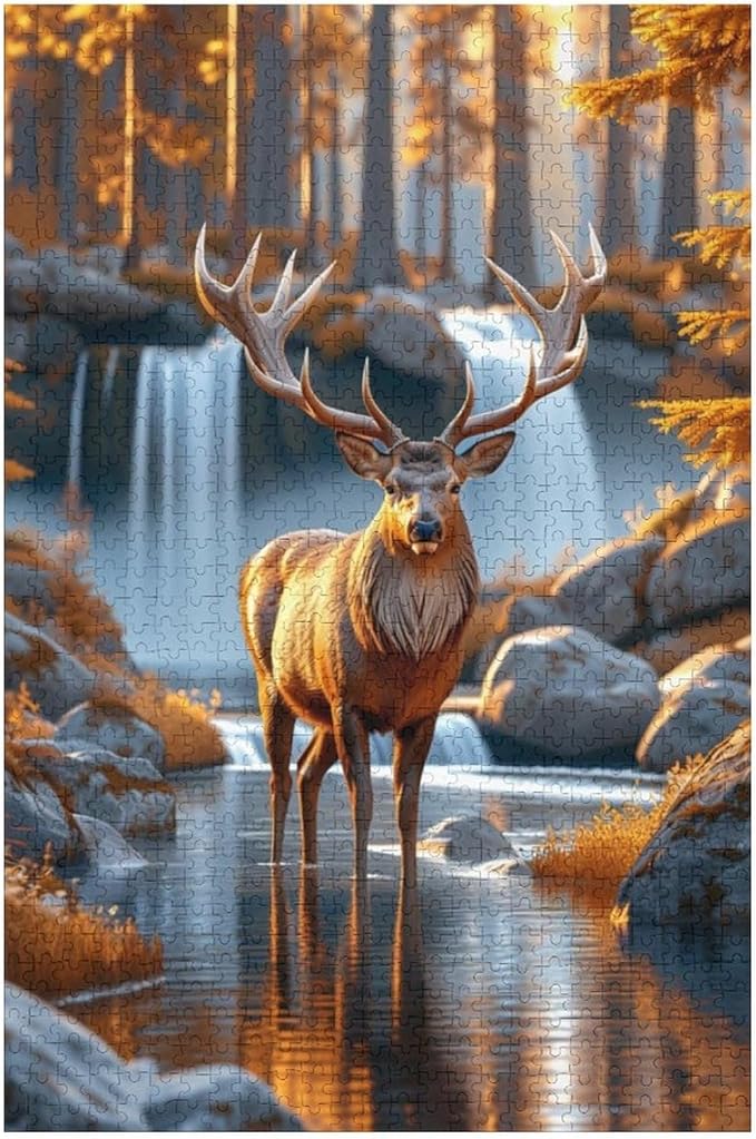 Wooden Puzzle - Creek Elk Jigsaw Puzzles，Wooden Puzzles for Adults 1000 Pieces Challenge Puzzles，Educational Games，Family Puzzles，Unique Gifts for Wall Art