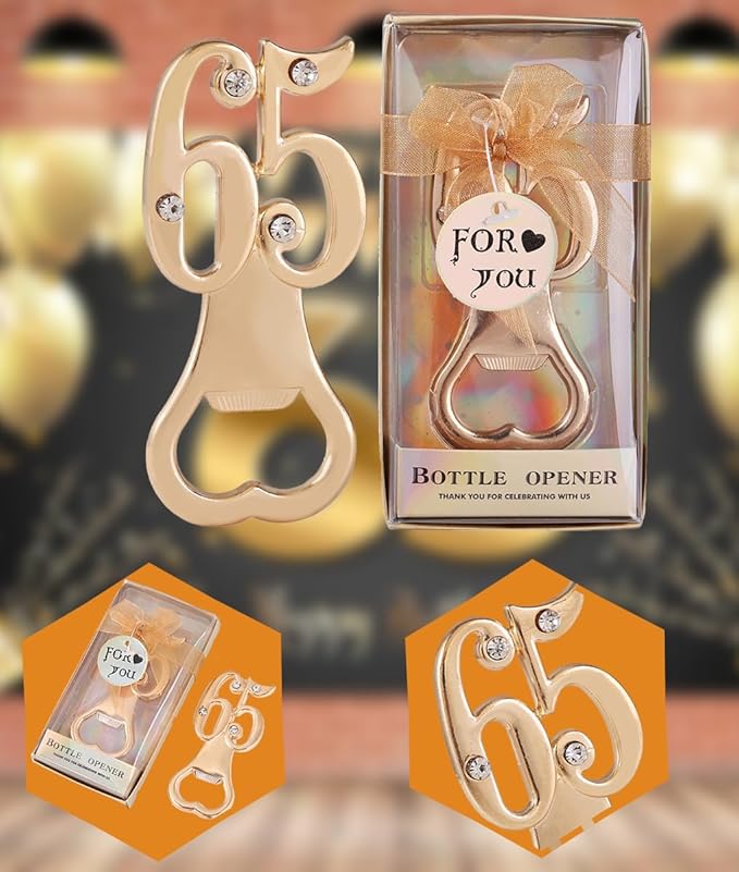 24 pcs Gold Themed 65th Bottle Openers Birthday Favor for Guest 65th Anniversary Wedding Party Gifts 65 Bottle Opener Birthday Souvenirs Decoration (Gold, 65 style)