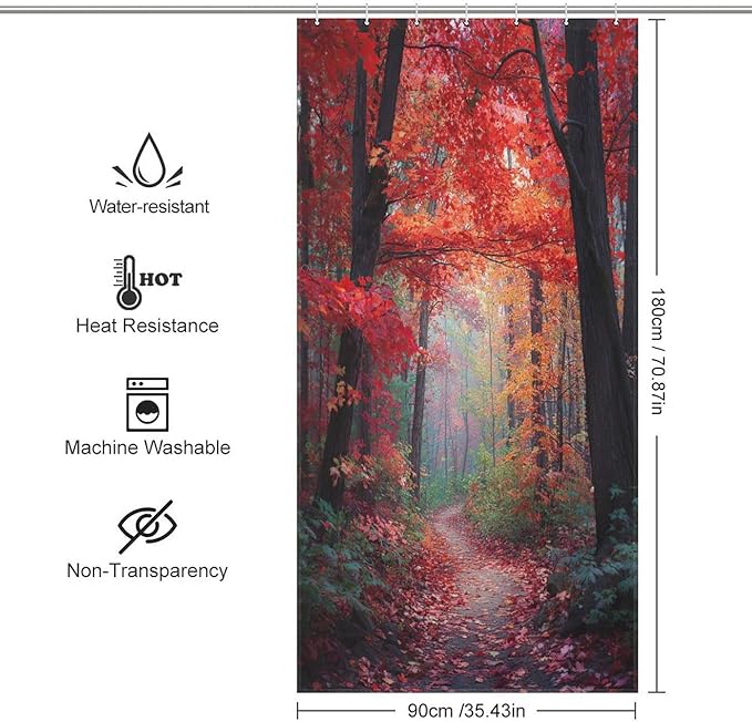 Thanksgiving Fall Maple Shower Curtain Waterproof Washable Fabric Bathroom Shower Curtains for Bathroom Decorations Home Indoor Decor 35x72Inch