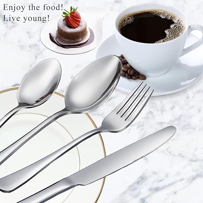 40 Pieces Spoons and Forks Set, Stainless Steel Forks and Spoons Silverware Set, Home Kitchen Cutlery Forks and Spoons