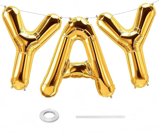 40Inch Gold YAY Balloons, Giant YAY Letter Foil Mylar Balloon Banner, Gold Congratulations Balloons for Congrats Grad Class of 2026 Graduation Birthday Engagement Wedding Baby Shower Party Decorations