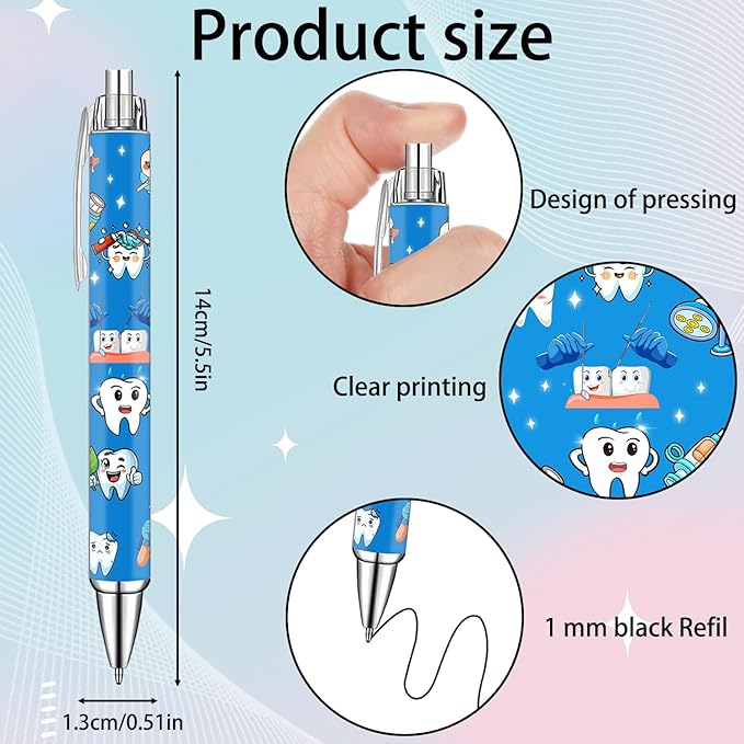Idealmuzik Cute Dental Pens Set – Tooth & Dentist-Themed Ballpoint Pens for Dental Hygienists, Assistants– Fun Oral Care Stationery for Clinic, or Office – Perfect Dentist Gift, 10 Pack