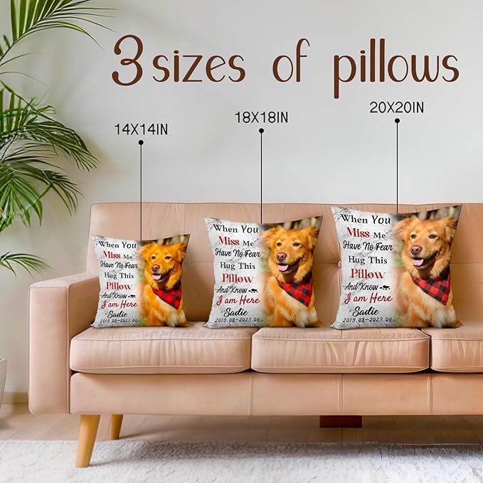 Personalized Memorial Throw Pillow with Photo (Insert Included), Sympathy Gift for Pet Loss, Customized Pillow Pets for Dog Owners (Brown)