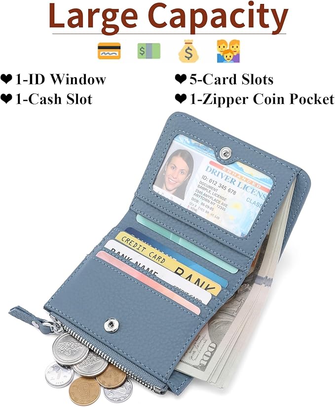 SENDEFN Small Wallets for Women Genuine Leather Slim Pocket Wallet RFID Blocking Bifold Ladies Mini Purse with ID Window