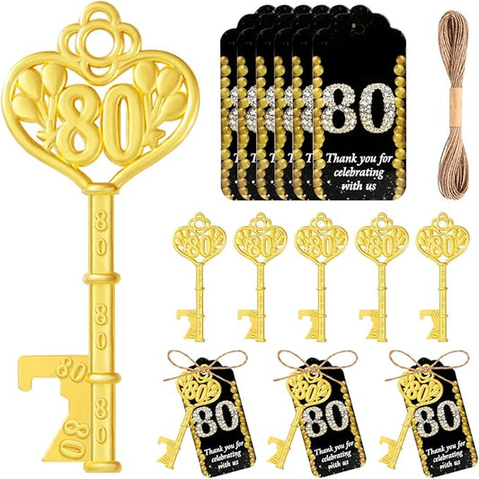 50Pcs 80th Gold Key Bottle Opener 80th Birthday Party Favors,80th Anniversary Souvenirs Return Gifts,Beer Keychain Bottle Openers With Thank You Cards For Party Birthday Wedding Shower Supplies