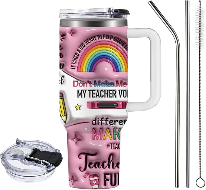 Teacher Appreciation Gifts, Birthday Gifts for Teachers Tumbler 40oz, Teacher Gift for Women Coffee Travel Cup, Best Teachers Gift for Teacher's Day Graduation Back to School Christmas, Pink