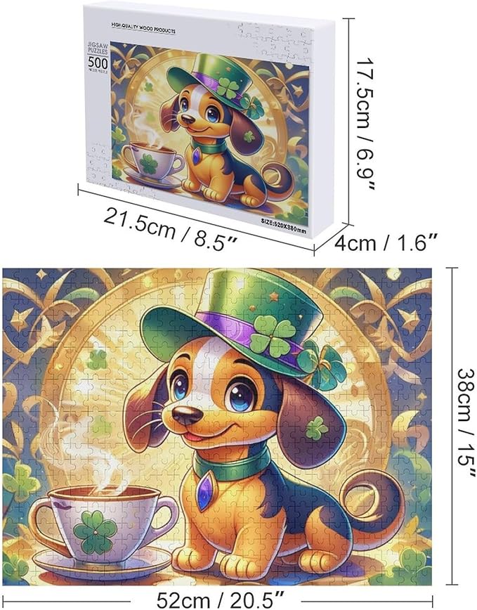 Wooden Puzzle - St. Patrick's Day Dachshund Wooden Puzzles for Adults 500 Pieces Challenge Puzzles，Educational Games，Family Puzzles，Unique Gifts for Wall Art ，Funny Puzzles