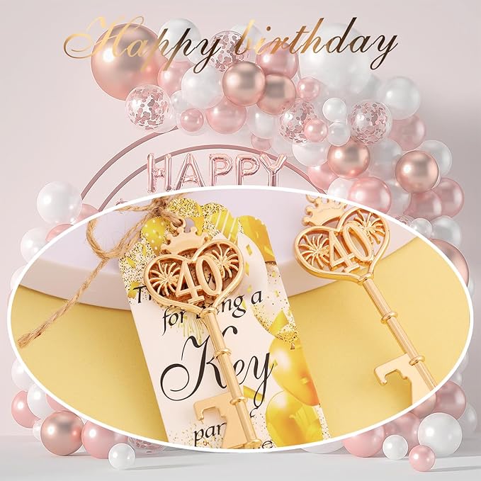 24 Sets 40 Birthday Party Favors Key Bottle Opener, 40th Beer Opener Keychain Favors for Guest with Organza Bags and Tags,Beer Keychain Bottle Openers for Birthday Party Decoration Supplies (Gold-40)