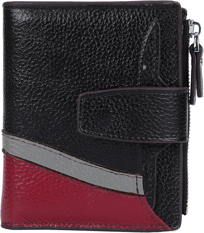 AINIMOER Women's RFID Blocking Leather Small Compact Bi-fold Zipper Pocket Wallet Card Case Purse with id Window