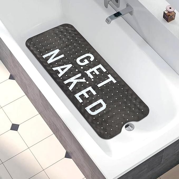 Bathtub Mat Non Slip, Get Naked Extra Long Bath tub Mat Shower Floor Mat with Suction Cups and Drain Holes for Adults Kids Elderly 40 X 16 Inch