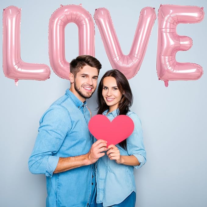 40-Inch Pastel Pink LOVE Balloons - Letter for Valentine's Day, Pearl Pink Alphabet Balloons for Couple Propose, Wedding, Marriage Anniversary Parties
