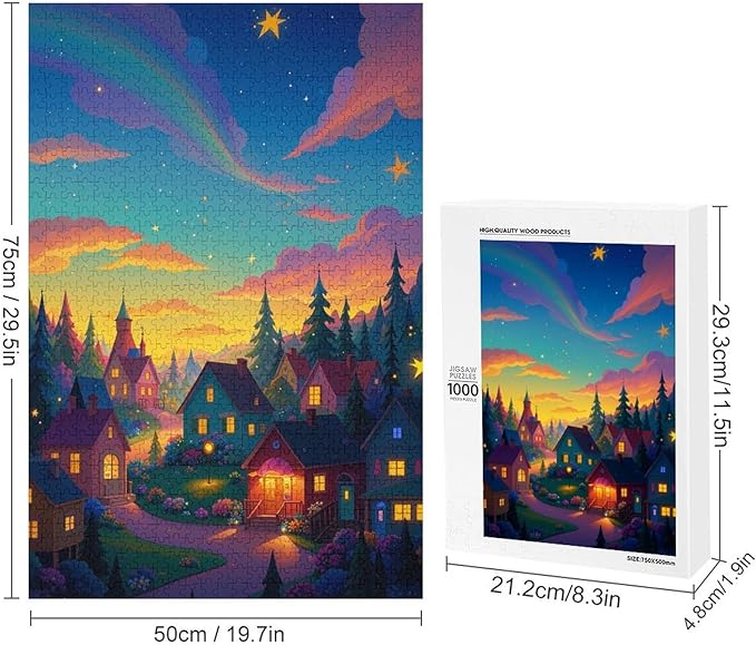 Jigsaw Puzzles for Adults 1000 Piece - Color Dream Town Themed Wooden Puzzles，Family Puzzles，Unique Gifts for Wall Art ，Funny Puzzles，Stress Relief Games，Puzzle Games
