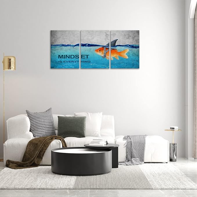 BWSPACE Mindset is Everything Wall Art Office Decor Motivational Wall Art Canvas Prints Entrepreneur Bundle Set 3 Pieces Inspirational Grind Hustle Success Execution(36" W x 16" H, MIE)