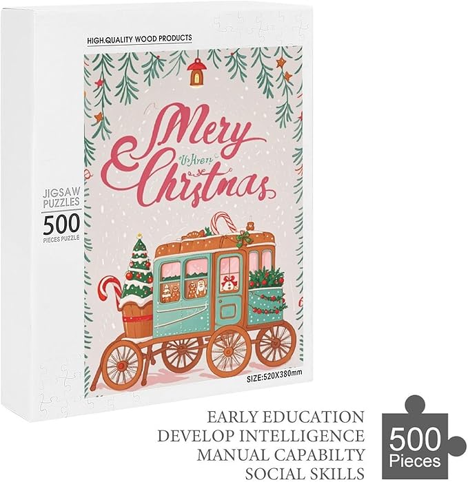 Wooden Puzzle - Christmas Gingerbread Express Train Jigsaw Puzzles，Wooden Puzzles for Adults 500 Pieces Unique Gifts for Wall Art，Challenge Puzzles，Educational Games，Family Puzzles