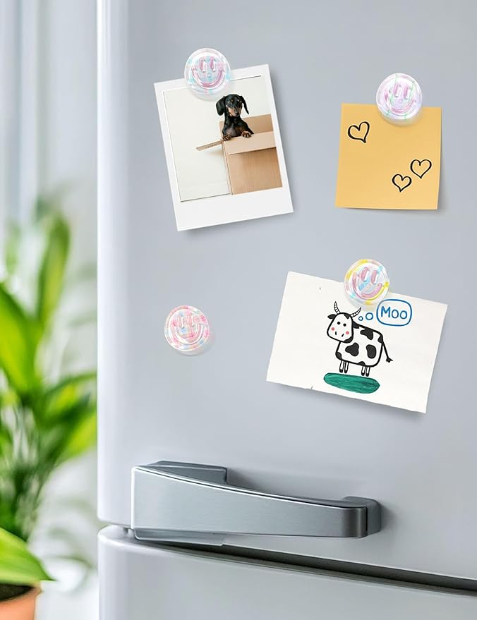 Mymazn Fridge Magnets Cute Refrigerator Magnets, 12Pcs Colorful Magnets for Whiteboard Cabinet Locker, Resin Smile Face Decorative Magnets for Classroom Kitchen Office