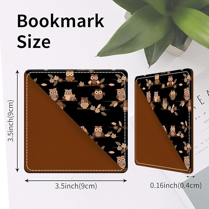 Cute Leather Bookmarks, Fun Triangle Making Corner Bookmark, Book Accessories for Reading Book Lovers, Unbreakable Page Markers for Women Men Cute Brown Cartoon Owls