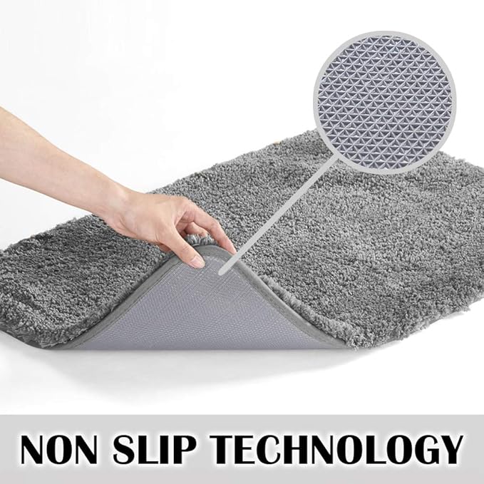 Suchtale Non Slip Bath Mat (20 x 32, Dark Grey) Water Absorbent Soft Microfiber Shaggy Bathroom Rug Machine Washable Thick Plush Shower Mat