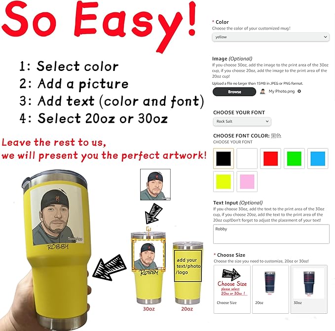Personalized Photo 20oz 30oz Stainless Steel Tumbler,Custom Coffee Tumbler Cup With Lid And Strawstraw Vacuum Insulated With Text Photo Logo (Light Blue(20oz/30oz))