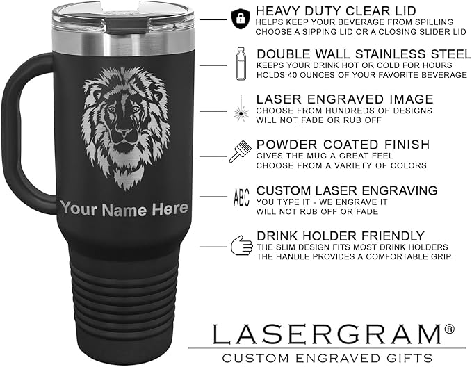 LaserGram 40oz Vacuum Insulated Travel Mug with Handle, Black Widow Spider, Personalized Engraving Included (Black)