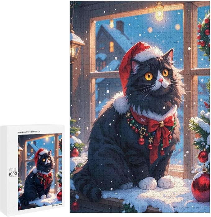 Jigsaw Puzzles for Adults 1000 Piece - Christmas Black Cat Wooden Puzzles, Challenge Puzzles Puzzle Games, Stress Relief Games, Funny Puzzles