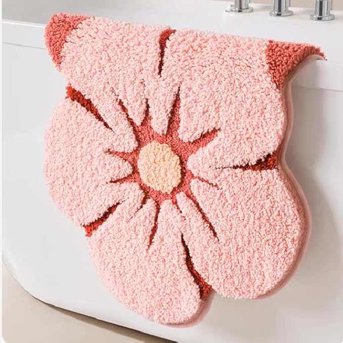 Ankah Shower Rug Bath Mat Forest Series Cartoon Design Bathroom Rug, Fluffy, Soft, Non-Slip, Durable, Absorbent Bath Rug, Irregular Plant Shaped Door Mat and Carpet, 19.7" x 31.5", Peach Blossom