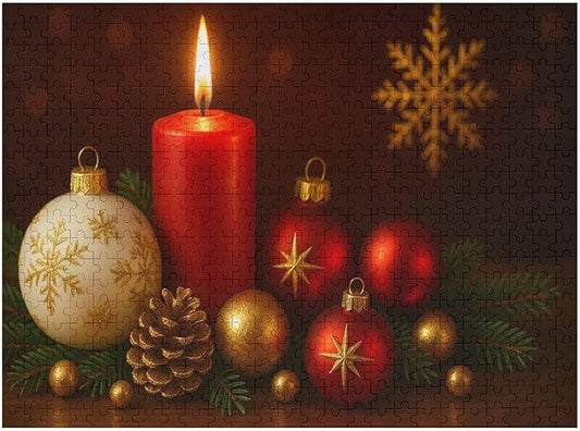 The Burning Christmas Candles 1000-Piece Wooden Jigsaw Puzzle, Relaxing Winter Puzzle, Idea, Mindful Leisure Activity, Holiday Indoor Fun, Cozy Puzzle for Adults and Kids