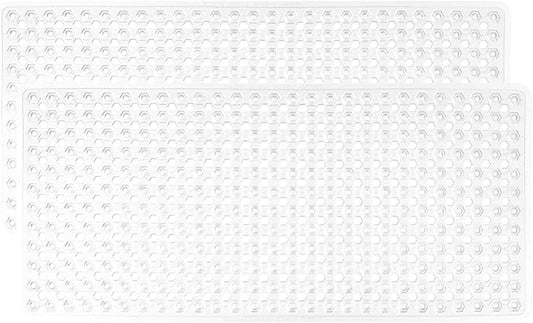 GORILLA GRIP Patented Bath Tub Shower Mat, 2 Pack, Machine Washable Bathtub Floor Liner Mats, Suction Cups and Drain Holes to Keep Tubs Clean, Soft on Feet, Bathroom Essentials, 35x16 Inch, White