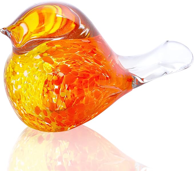 QFkris 7inch Blown Glass Bird Figurine Collectibles Handcrafted Bird Paper Weight Glass Art Animal Sculpture Home Decoration Tabletop Centerpiece