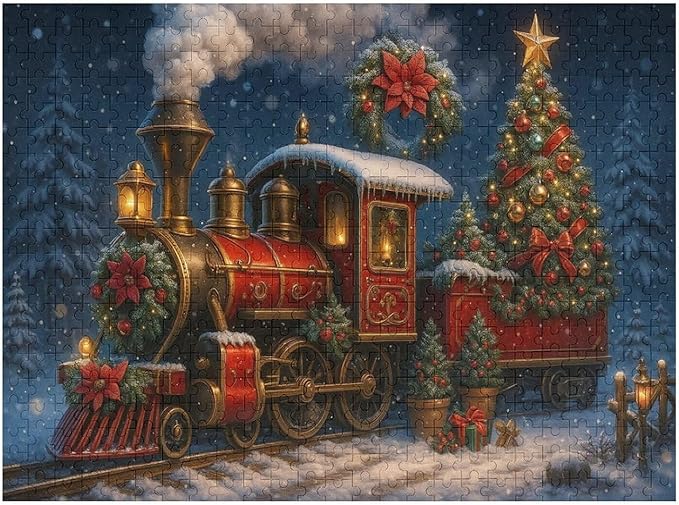 Christmas Train Christmas Tree 500-Piece Wooden Jigsaw Puzzle, Holiday Train Puzzle, Christmas Tree Scene, Family Entertainment, Indoor Fun, Mindful Leisure Activity
