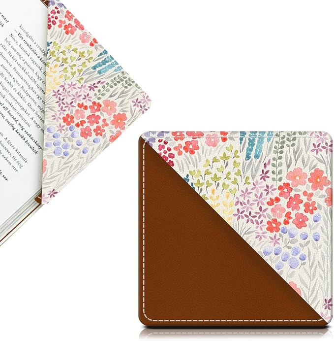 Cute Leather Bookmarks, Fun Triangle Making Corner Bookmark, Book Accessories for Reading Book Lovers, Unbreakable Page Markers for Women Men Boho Colorful Floral