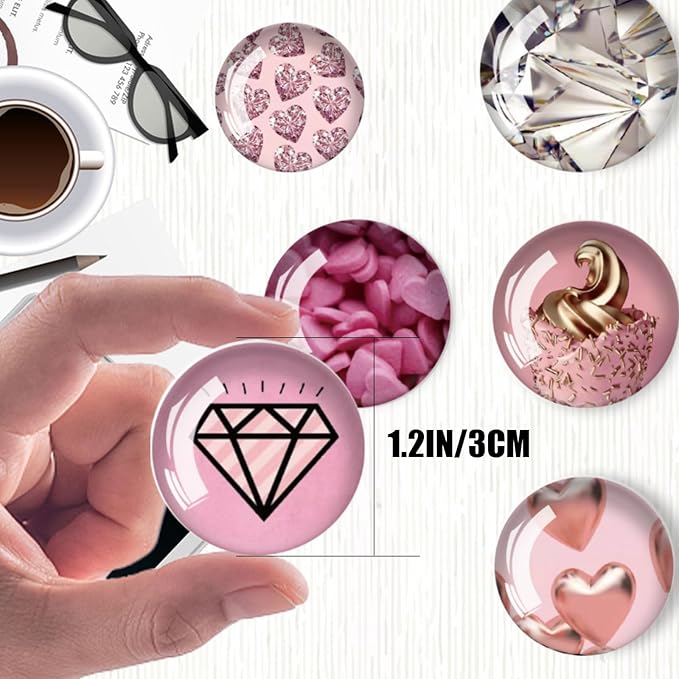 Pink Heart Glass Refrigerator Magnets Strong,12Pcs Magnets for Fridge,Funny Fridge Magnet Shape,Cute Small Tiny Magnet for Kitchen Whiteboard Door Decorative (Pink Refrigerator Stickers)