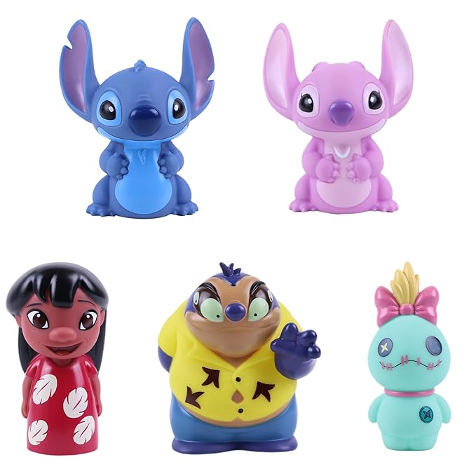 Disney Stitch - 5 Piece Jumbo Squirter Bucket - Bath Toys for Baby and Toddlers - Includes Organizer Bucket - Store Bath Time Water Toys
