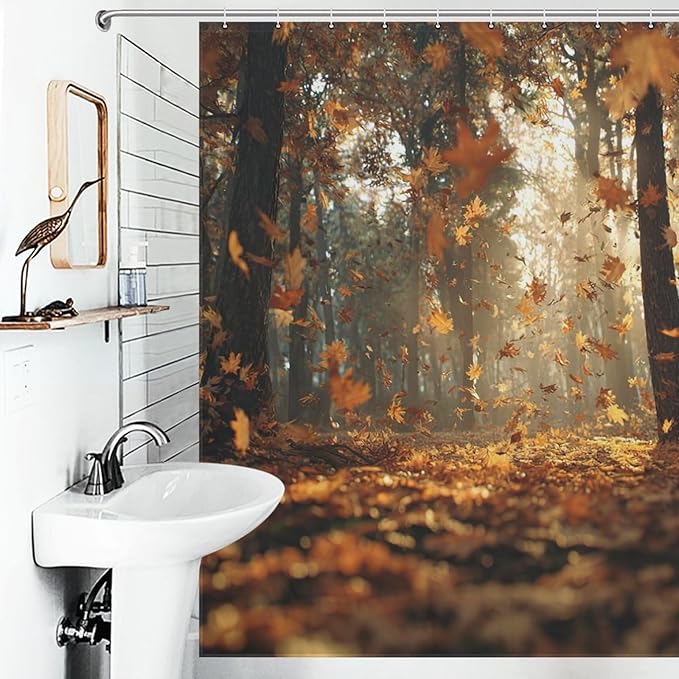 Fall Tree Shower Curtain Autumn Maple Tree Yellow Orange Leaves Brown Branch Waterproof Washable Fabric Bathroom Shower Curtains for Bathroom Decorations Home Indoor Decor 72x72Inch